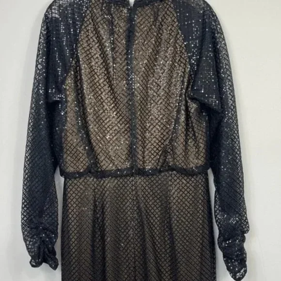 NWT Tadashi Shoji Samira Black/Nude Sequin gown - Size 14 - Picture 6 of 13